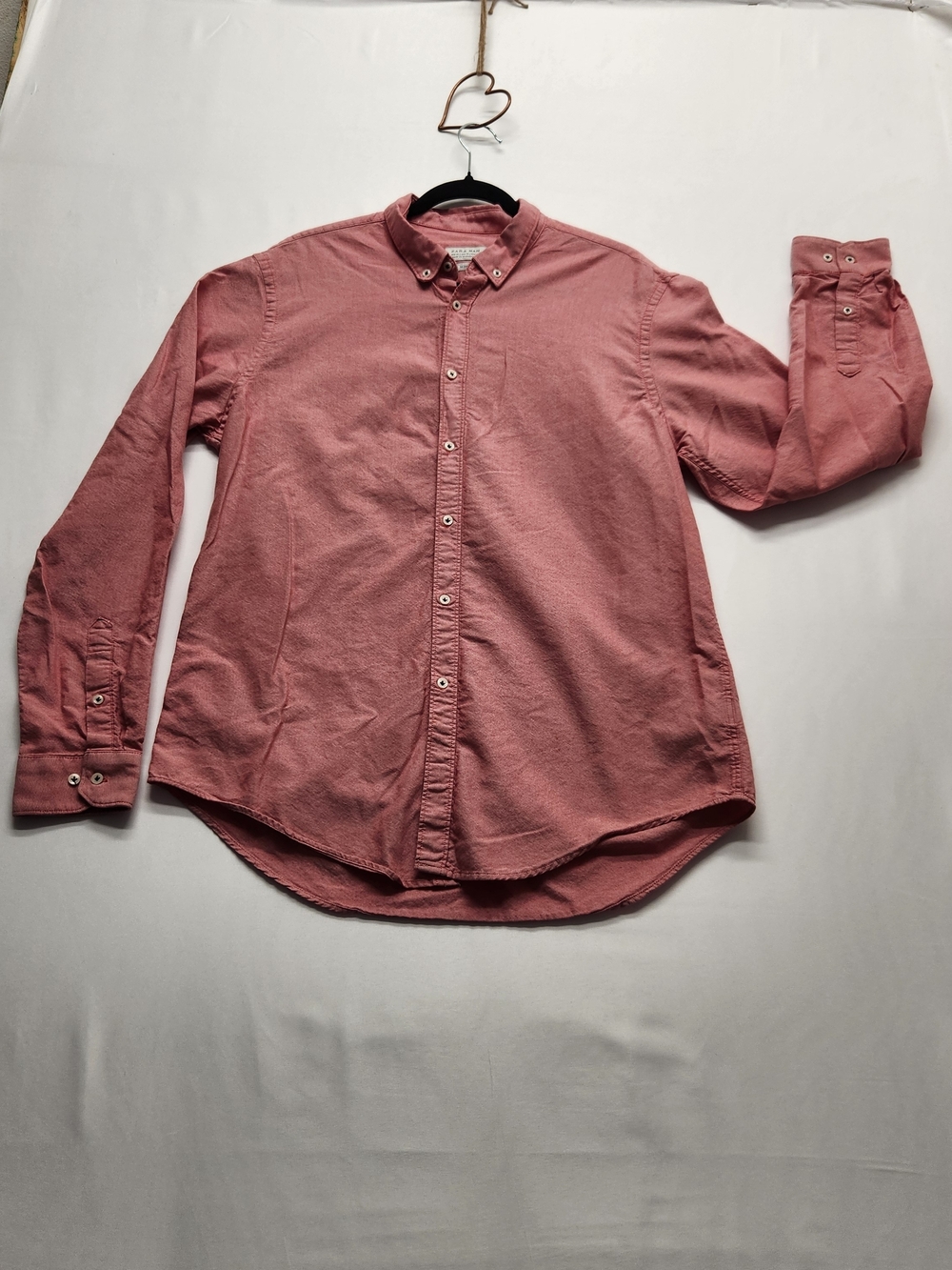 ⭐️ZARA MAN Slim Fit Oxford Button Down Shirt Red Pink XLarge | Minimalist Casual